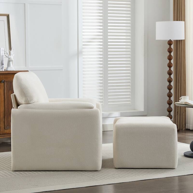 Chenille Single Sofa Chair & Ottoman Set