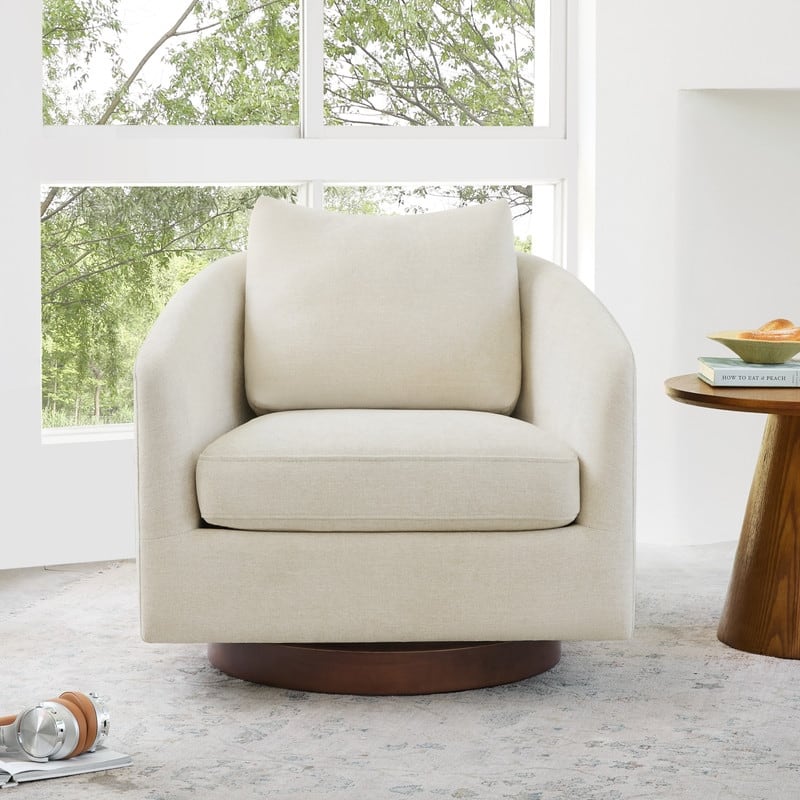 Spruce & Spring Classic Swivel Club Accent Chair with Back Cushion & Solid Wood Frame