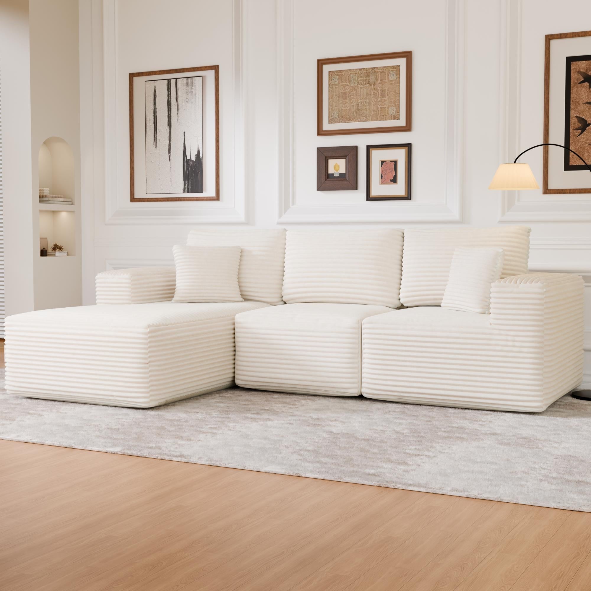 104" Modular Sectional Sofa with L-Shape Chaise Modern Upholstered Cloud Couches with Throw Pillows - 104 in.W x 23.6 in.H