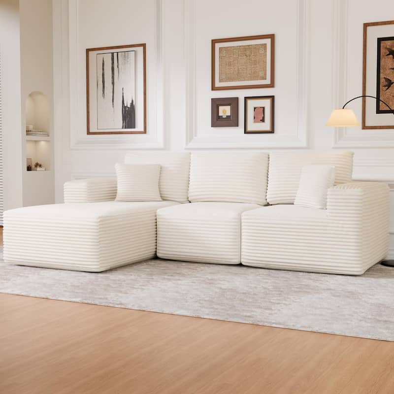 104" Modular Sectional Sofa with L-Shape Chaise Modern Upholstered Cloud Couches with Throw Pillows - 104 in.W x 23.6 in.H - Beige