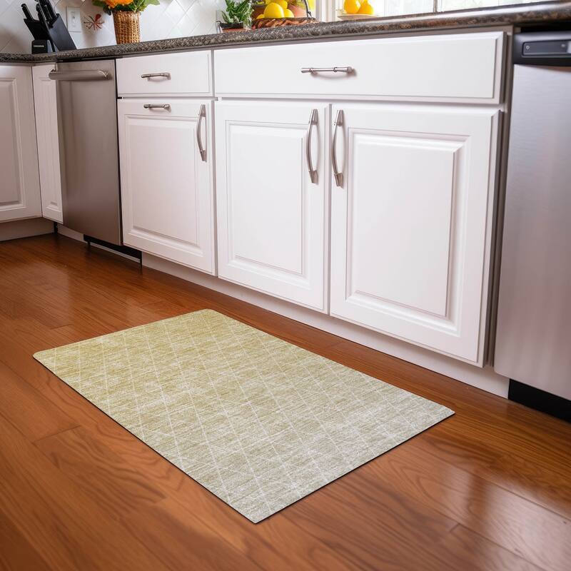 Machine Washable Indoor/ Outdoor Ombre Trellis Chantille Rug - Wheat - 1'8" x 2'6"