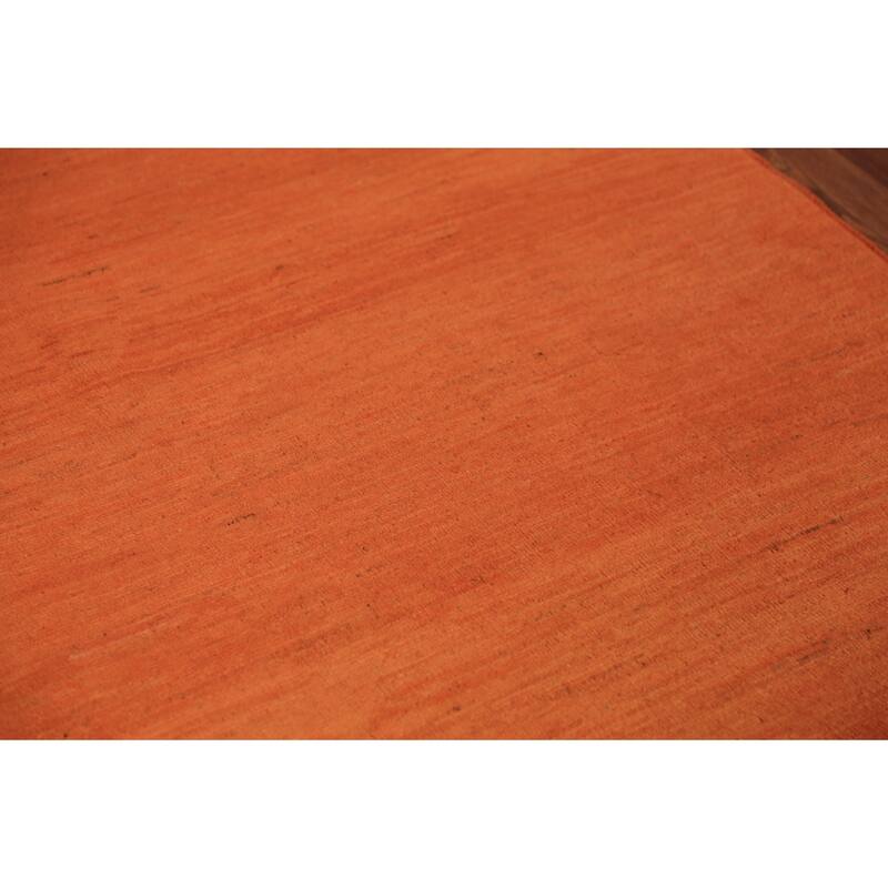 Orange Gabbeh Modern Area Rug Hand-Knotted Stripe Wool Carpet - 4'11" x 6'8"