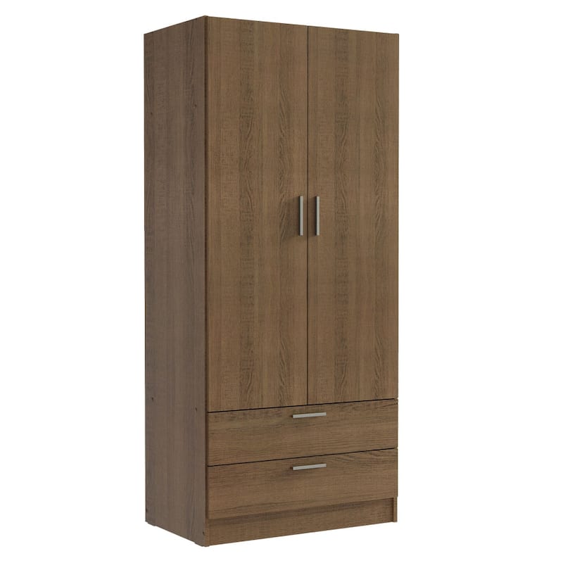 Madesa 2 Door 2 Drawer Wardrobe with Hanging Space 31"L - Brown