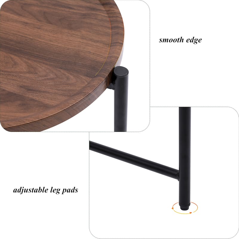 Anmytek Walnut and Black Metal Side Table 2 Tier End Table for Living Room and Bedroom