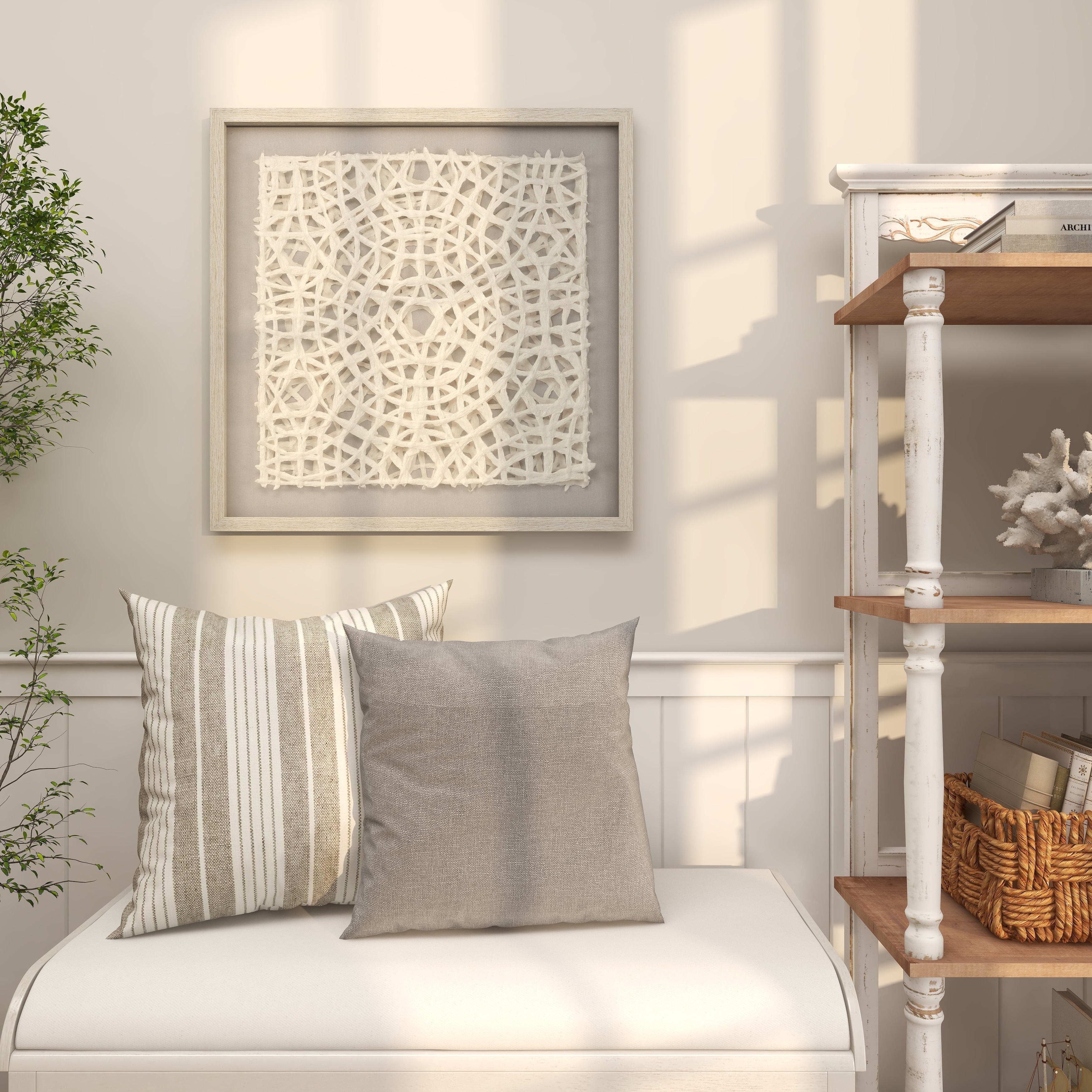 Handmade 3D Origami White Paper Geometric Shadow Box Wall Art 24x24