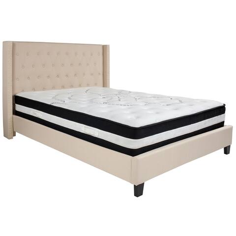 86" Beige Tufted Queen Size Upholstered Platform Bed with Pocket Spring Mattress