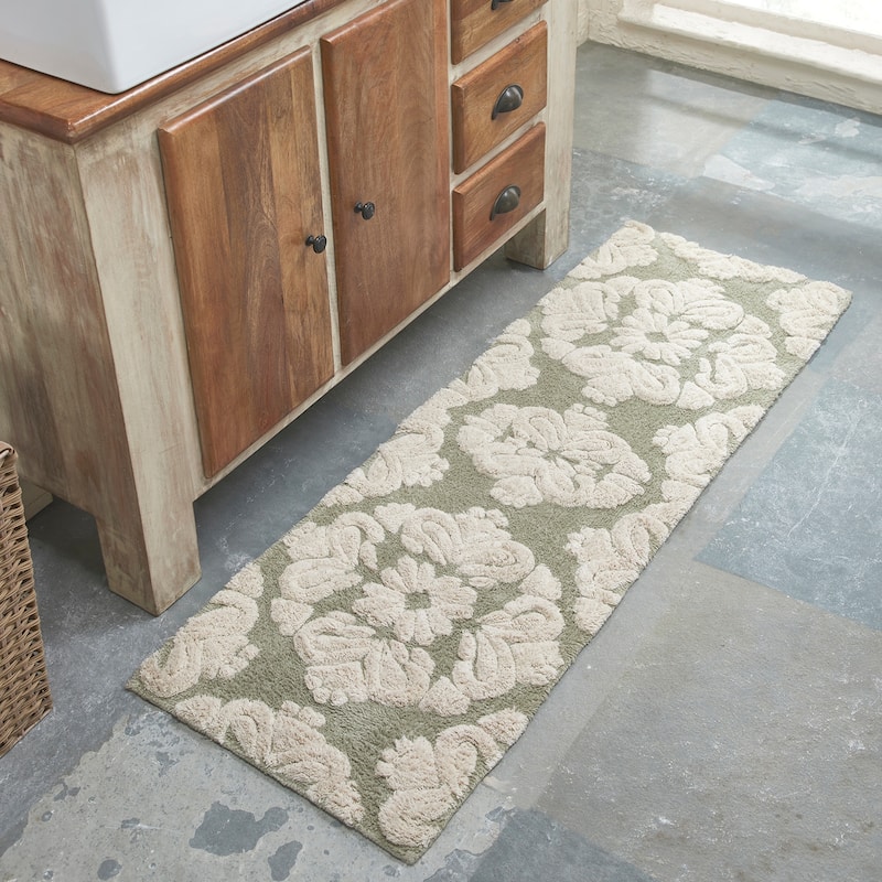 Better Trends Medallion Tufted Bath Mat Rug 100% Cotton - 20" x 60" Runner - Sage & Natural