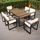 preview thumbnail 19 of 34, 7-Piece Outdoor Patio Steel Dining Set with Umbrella Hole and 6 Cushioned Armchairs Beige