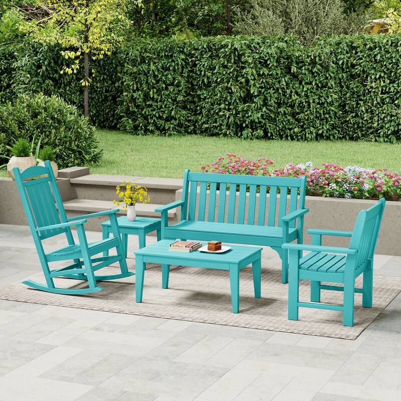 Laguna Outdoor Patio 5-Piece Porch Bench & Rocking Chair Conversation Set