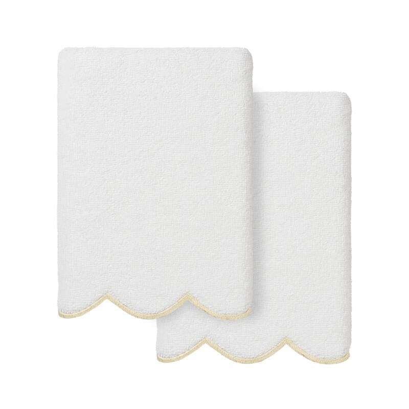 Authentic Hotel and Spa 100% Turkish Cotton ADORNIA Scallop 2PC Hand Towel Set - 2 Hand Towels - White/Beige