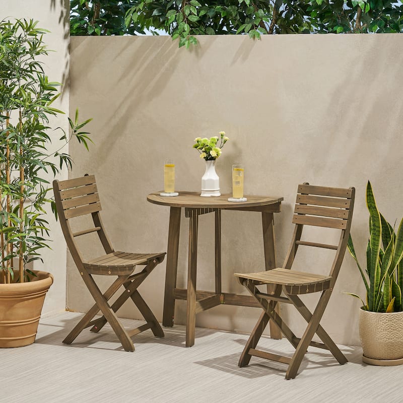 Westmount Outdoor 2 Seater Half-Round Folding Acacia Wood Bistro Table Set by Christopher Knight Home - Gray Finish