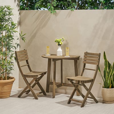 Westmount Outdoor 2 Seater Half-Round Folding Acacia Wood Bistro Table Set by Christopher Knight Home