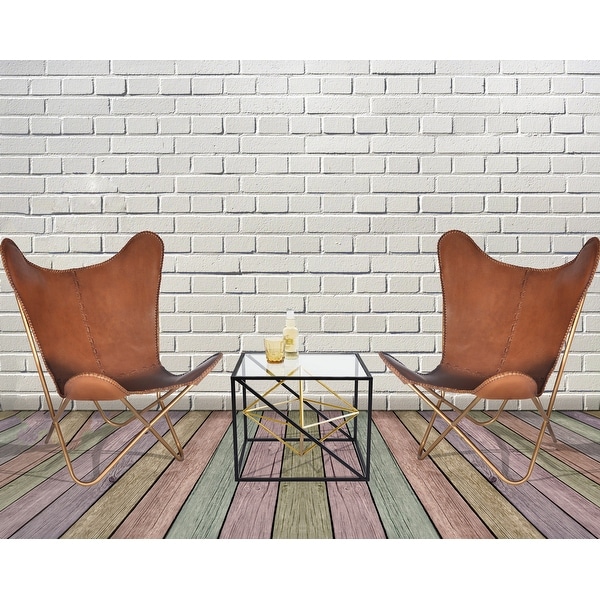 Powder Coated Steel Frame with Chestnut Leather Butterfly Chair
