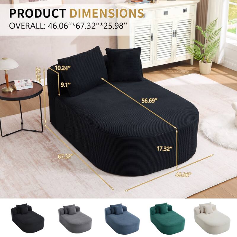 Roomfitters 67.5" Extra-Wide Chaise Lounge, Corduroy Boneless Sleeper Sofa with 46" Seat