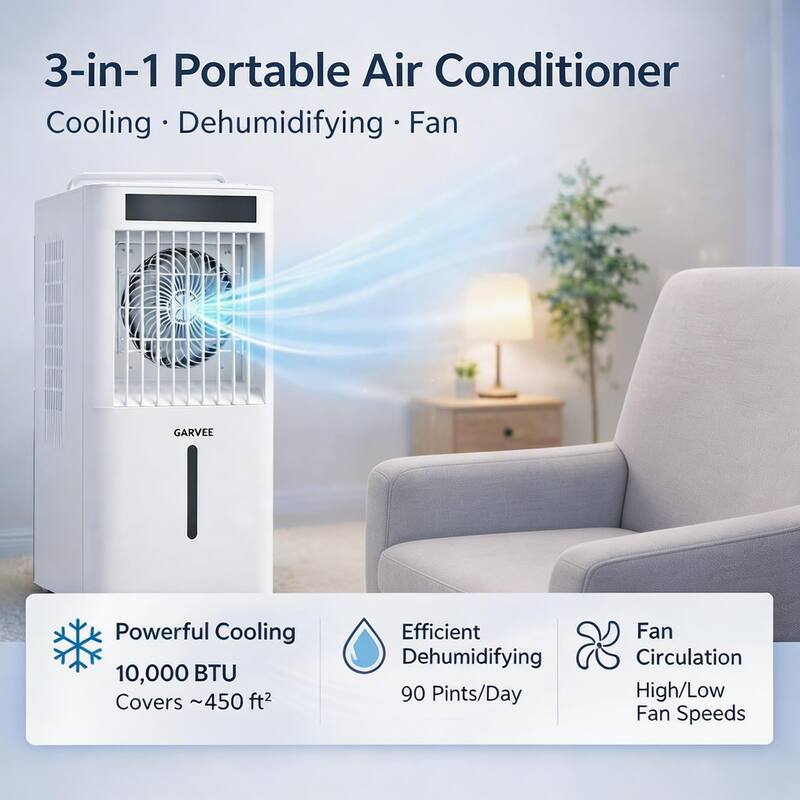 3-Speed Evaporative Air Cooler, Adjustable 60-Degree Airflow, with Remote