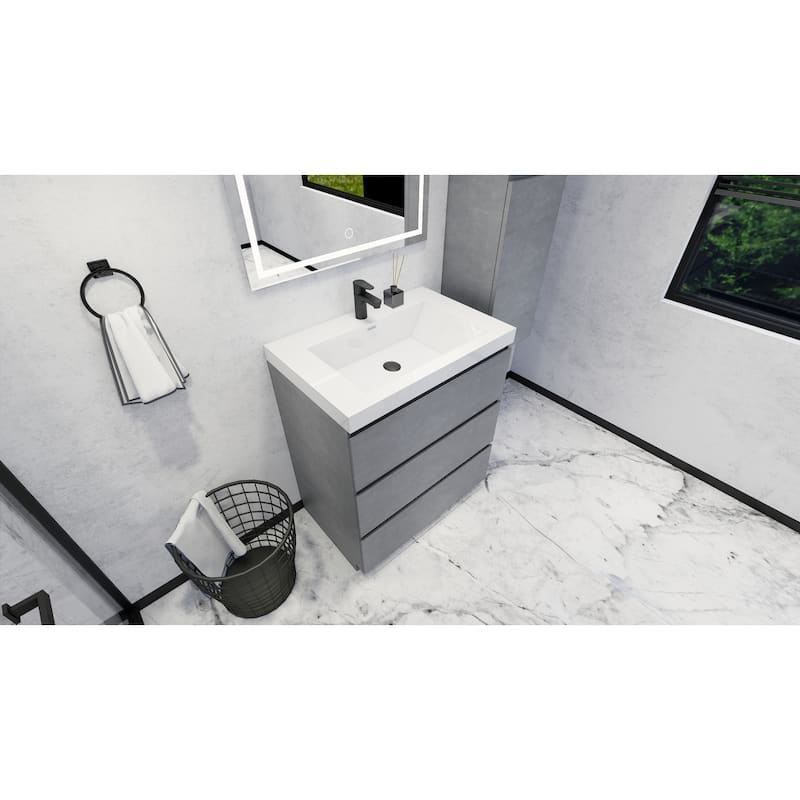 Angeles 30 natural oak finish freestanding bath vanity with single basin reinforced acrylic top