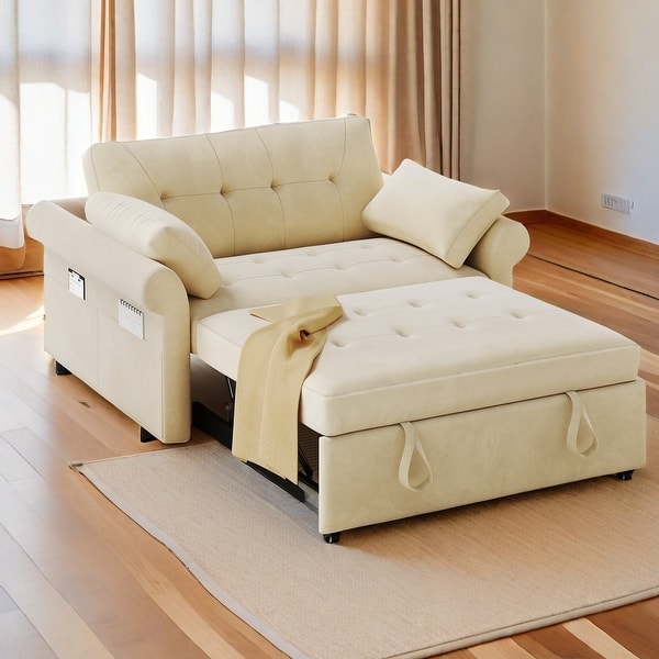 slide 2 of 17, Moasis Sleeper Sofa Bed 3-in-1 Convertible Couch with Pullout Bed, Reclining Backrest, Storage Pockets - 50"L x 37.6"W x 31.5"H