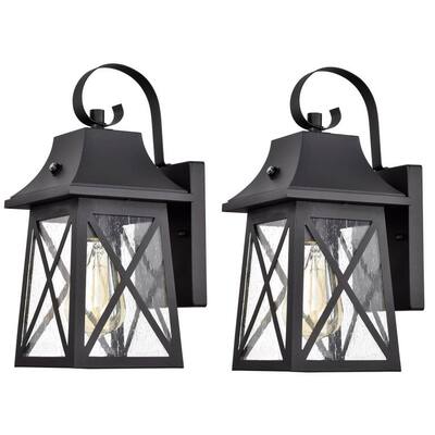 1 Light Dusk to Dawn Outdoor Wall Lantern with Seedy Glass (Set of 2)