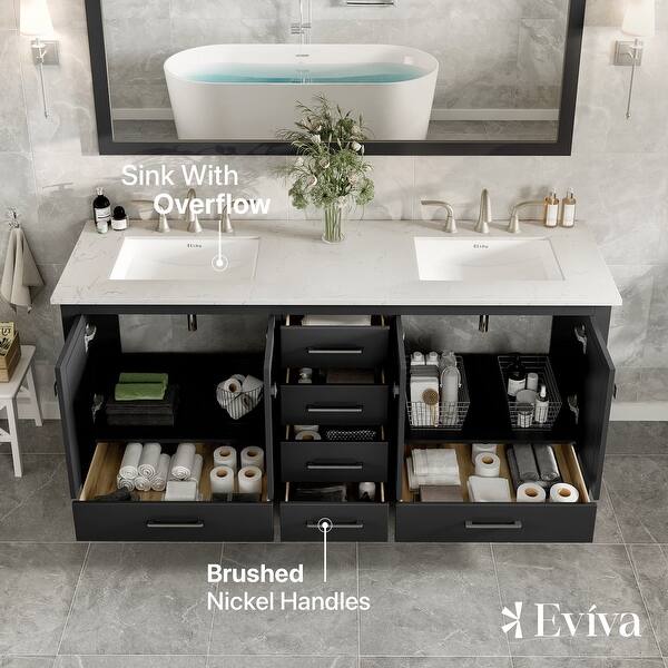 Eviva New York 30 in. W x 22 in. D x 34 in. H Bathroom Vanity in White with White Carrara Marble Top with White Sink