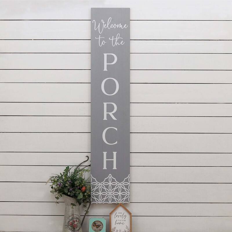 Farmhouse Welcome to the Porch Vertical Wood Wall Plaque, Brown and White