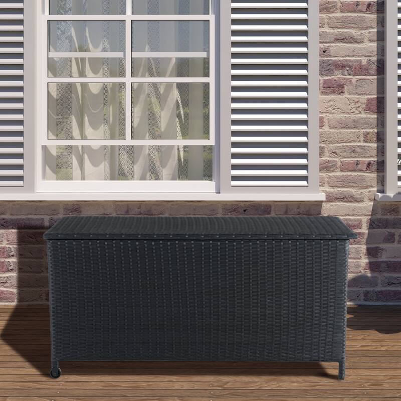 Iron Wicker Storage Cabinet on Wheels (Double Air Rods)-Black