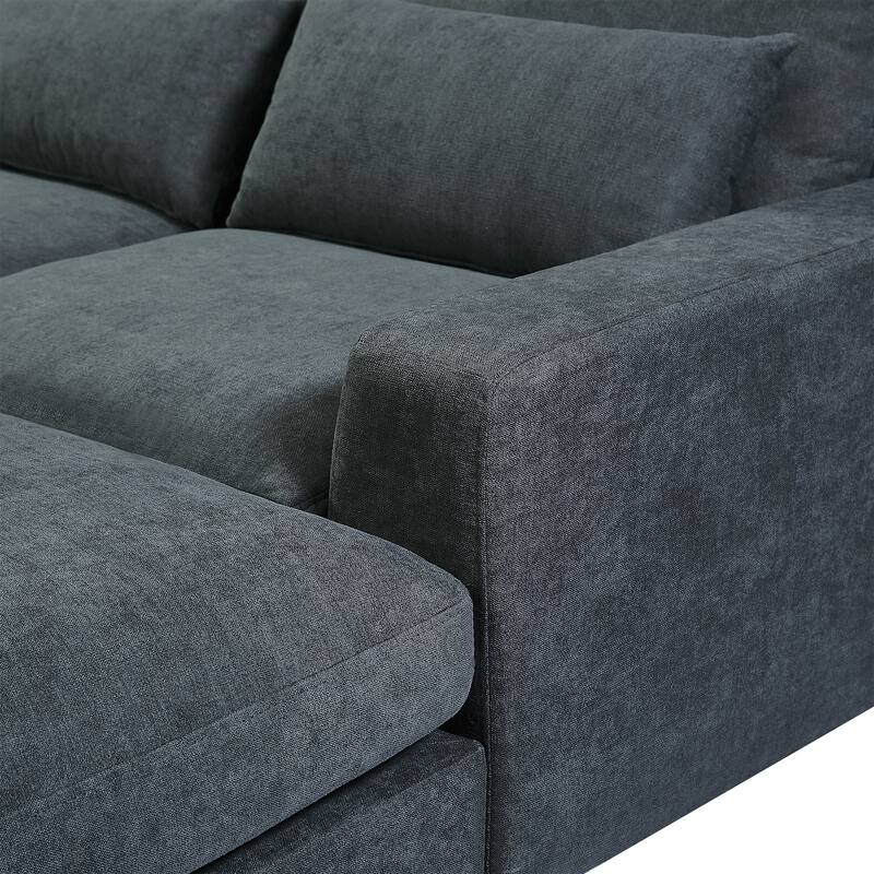 129.9" Chenille L-Shape Sectional Sofa with Reversible Chaise, Feather-Filled Cushions and Spring Support