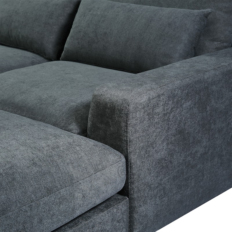 129.9" Chenille L-Shaped Sectional Sofa with Feather Cushions