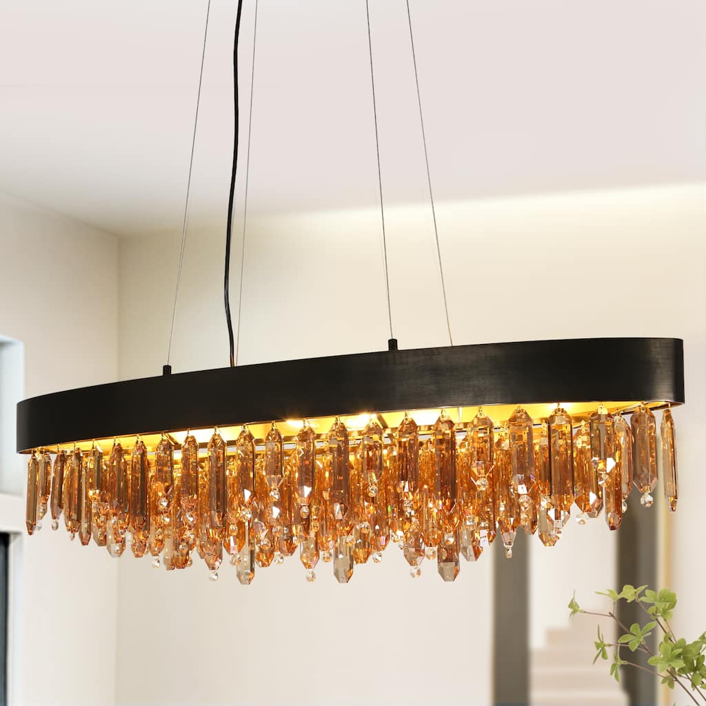 Modern 10-Light Black Gold Crystal Chandelier for Kitchen Island Dining Room - W 41.5" x H 12" x D 10.5"
