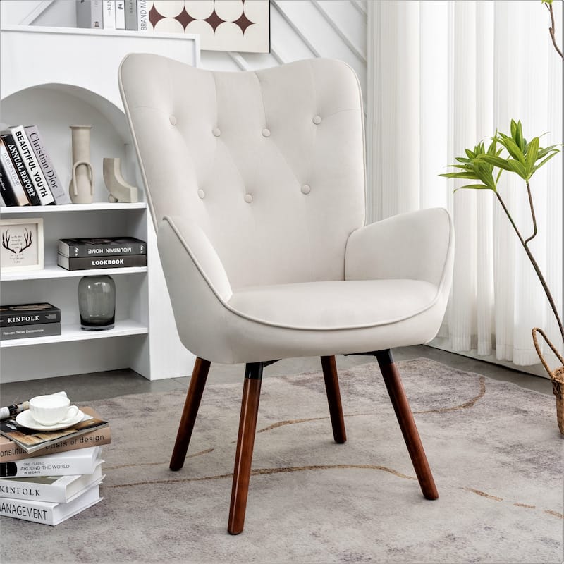 Kreedence 26.38" W Microfiber Flared Arm Accent Chair - Ivory