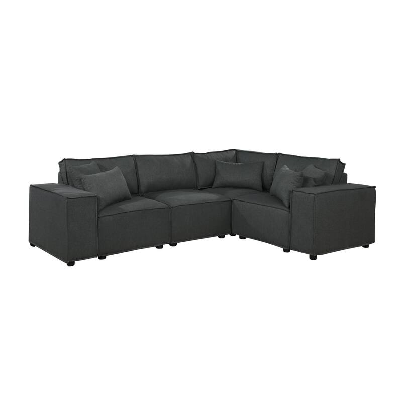 Melro Modular Sectional Sofa w Ottoman, 5 Pillows, Dark Gray, 99 Inch