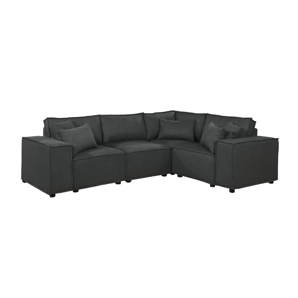 Melro Modular Sectional Sofa w Ottoman, 5 Pillows, Dark Gray, 99 Inch