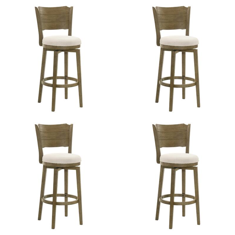 Winsley Coastal Modern Swivel Wood Counter Height Kitchen Bar Stool with White Boucle Fabric Upholstered Seat - Set of 4 - White/Putty Brown - Bar Height