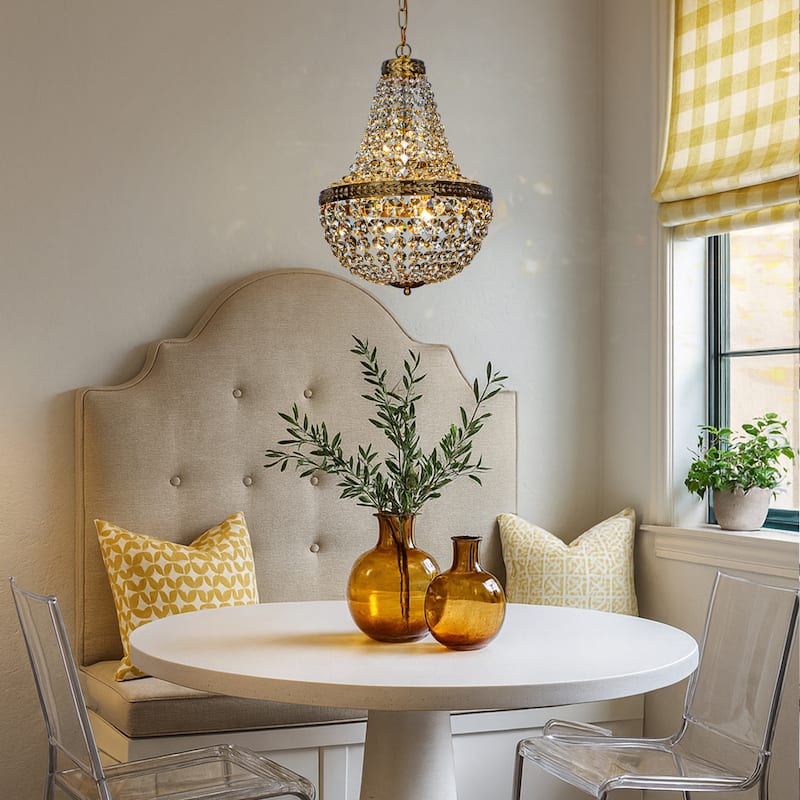 4-Light Vintage Crystal Basket Chandelier French Country Decor in Antique Gold