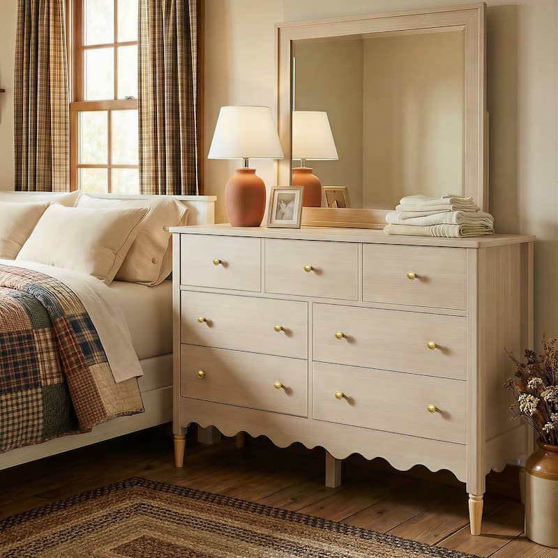 Narill Wave-Inspired 7-Drawer Dresser, 47-In Bedroom Chest of Drawers