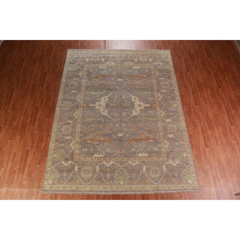 Transitional Oushak Indian Area Rug Handmade Oriental Wool Carpet - 9'2" x 11'8"