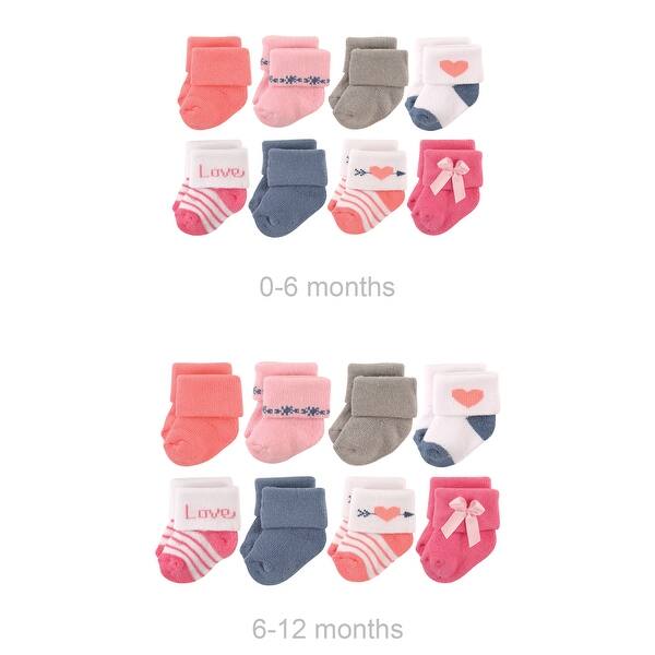 slide 1 of 1, Hudson Baby Infant Girl Grow with Me Cotton Terry Socks, Love, 0-6 and 6-12 Months - Love Love - 0-6 and 6-12 Months