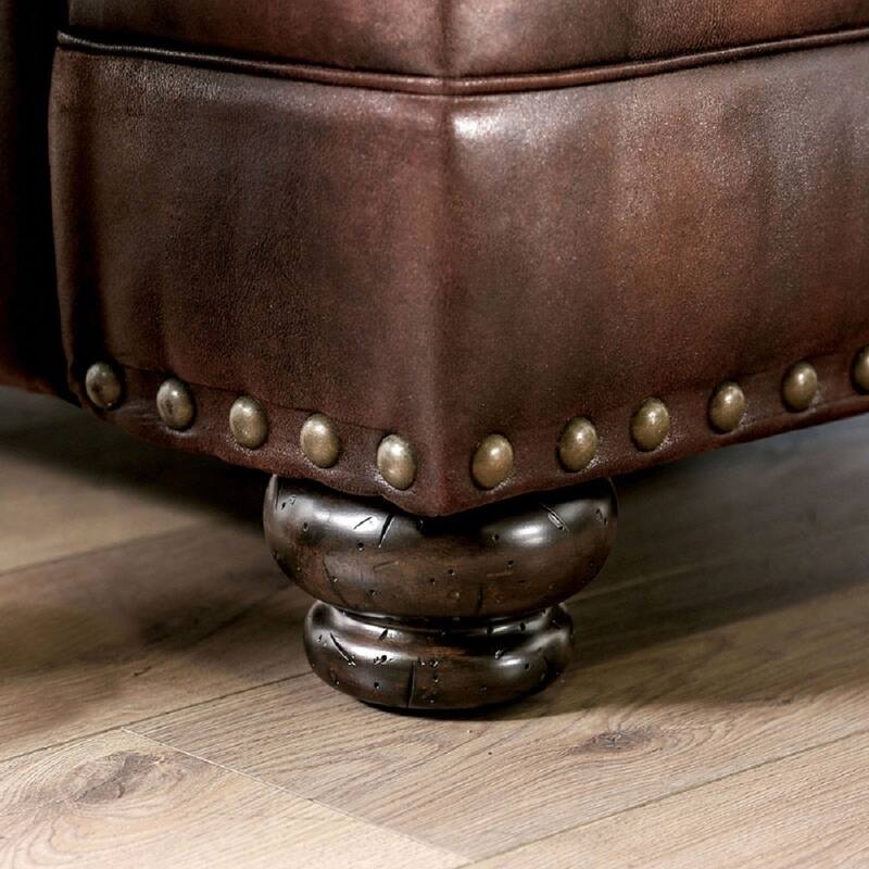 Leatherette Love Seat with Nailhead Trim in Brown