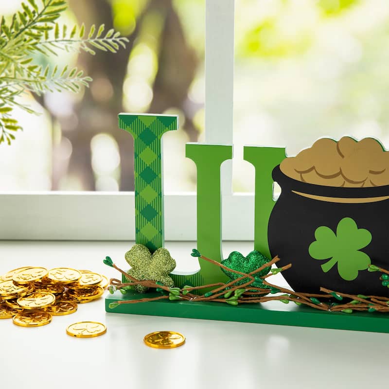 Glitzhome 16"L St. Patrick's Lucky Word Sign Table Decor