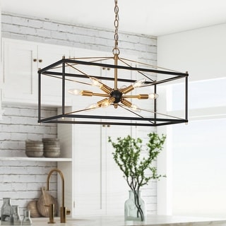 Leno Modern Farmhouse 8-Light Black Gold Rectangle
