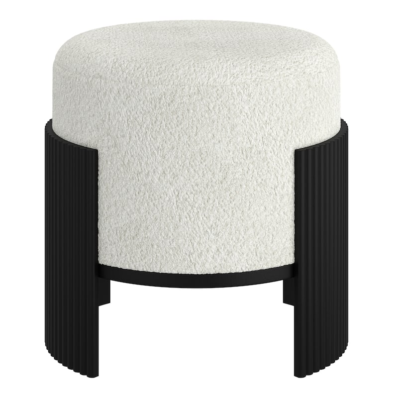 Modern Boucle Fabric & Engineered Wood Round Ottoman