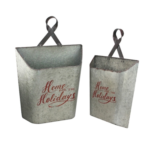 Set of 2 Metallic Gray and Red Decorative Wall Bucket hanging 18.5" - N/A