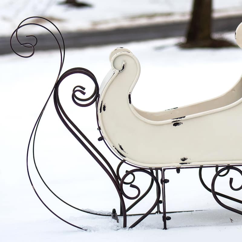 Medium Metal Holiday Sleigh Decoration in Antique White