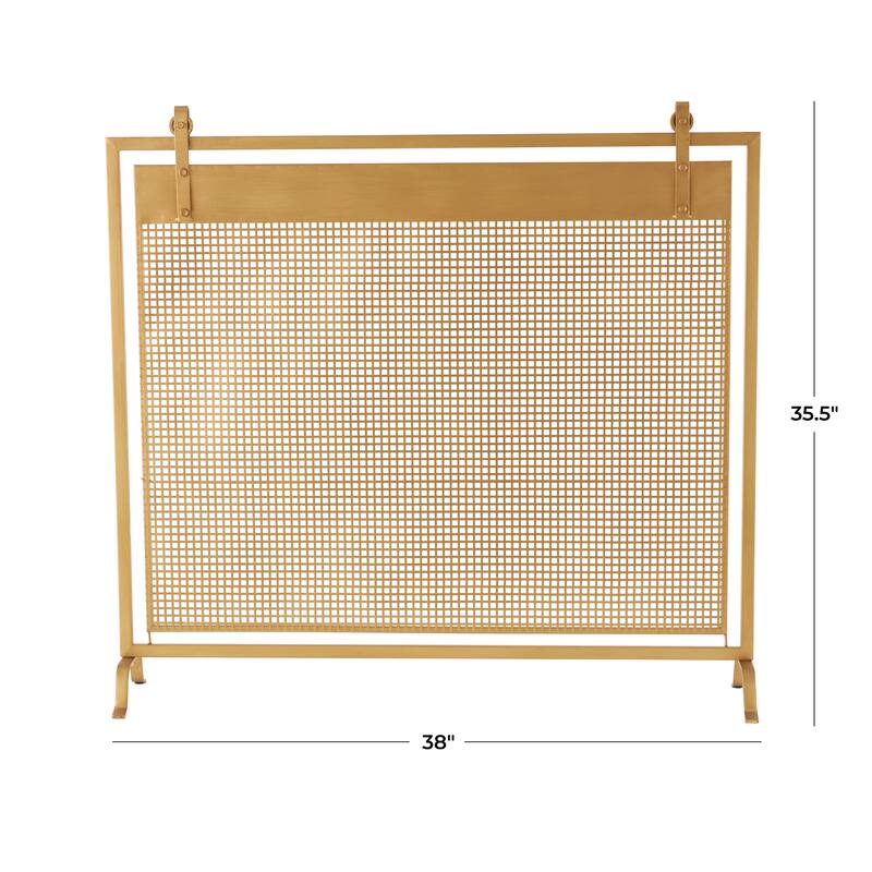 Metal Geometric Suspended Grid Style Single Panel Fireplace Screen with Bolted Detailing - Copper or Black - Roche River Decor