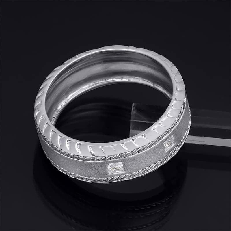 Mens 8mm Cubic Zirconia Wedding Band Ring Princess Cut Sterling Silver