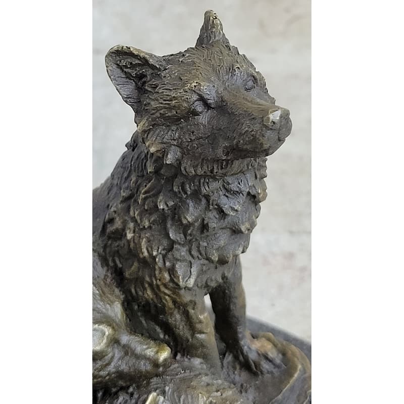 Wolf And Cubs Bronze Miniature Statue Sculpture Marble Base Desktop 4 Inches X 5 Inches