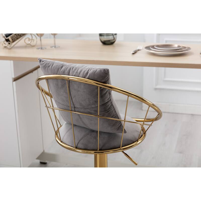 Velvet Swivel Bar Stools Set of 2, Upholstered Kitchen Island Stools with Back and Footrest, Counter Barstools with Pillow