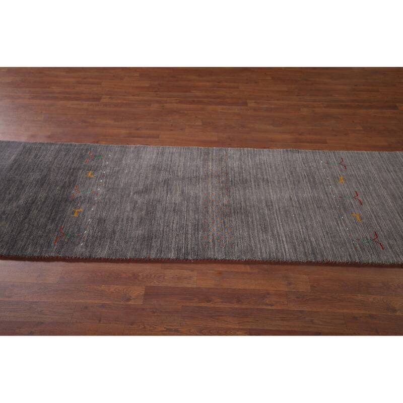 Dark Gray Striped Gabbeh Oriental Runner Rug Hand-Knotted Wool Carpet - 2'9"x 9'6"