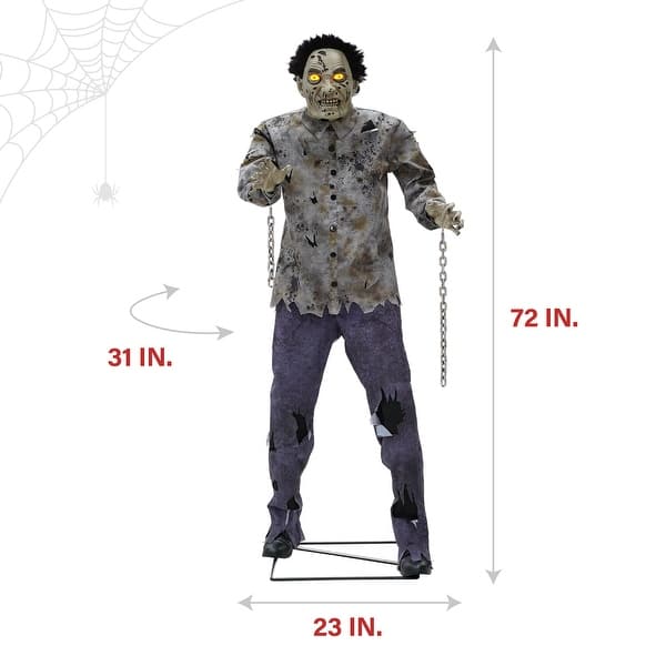 Haunted Hill Farm 6-Ft. Tall Motion-Activated Guard Zombie, Premium Halloween Animatronic