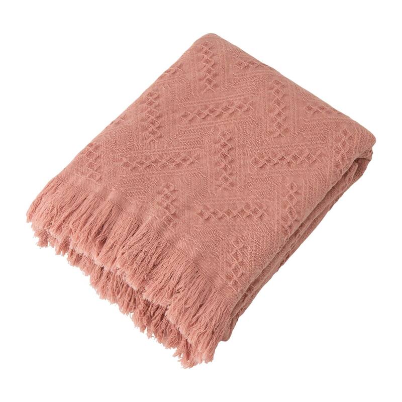 Glitzhome Warm Lightweight Dusty Pink Grid Cotton Woven Throw - Coral Pink