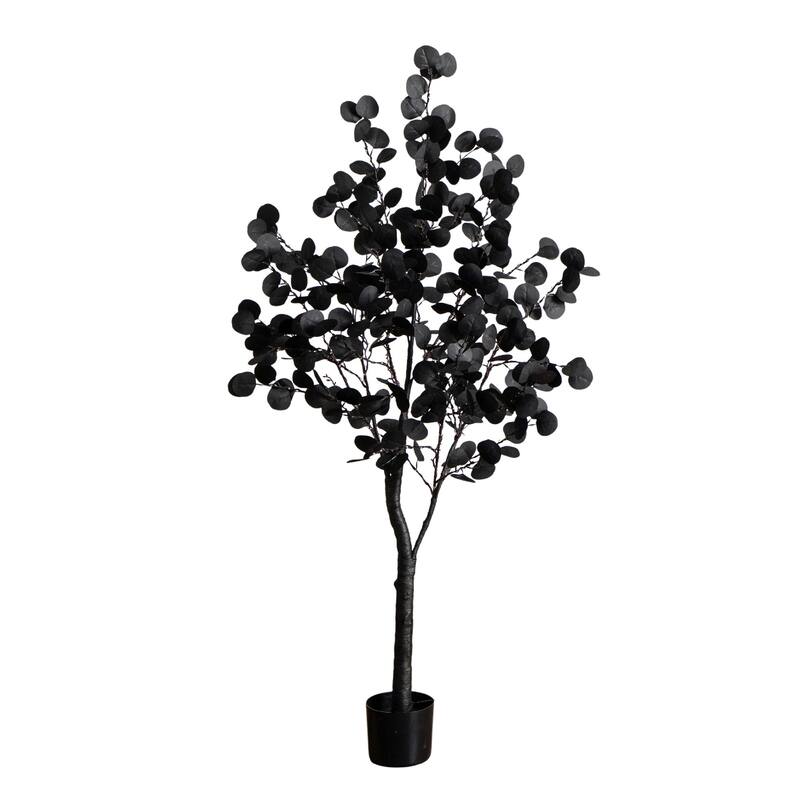 Pre-Lit Artificial Halloween Eucalyptus Potted Tree - 5' - Orange and Purple LED Lights